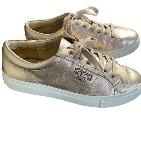 TORY BURCH AMALIA  SNEAKERS METALLIC NAPPA LEATHER ROSE GOLD SIZE 7.5M‎ - Picture 2 of 7